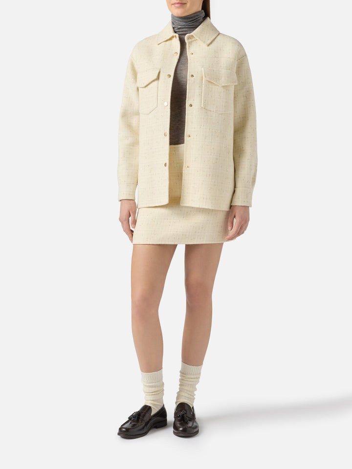 Woman wooly tweed white jacket Chantel with sequins