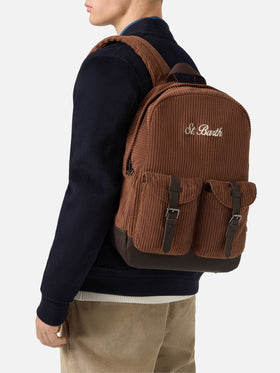 Cody Cord-Rucksack aus braunem Wollmischgewebe mit Lederdetails