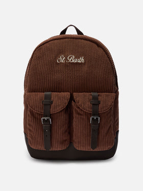 Cody Cord-Rucksack aus braunem Wollmischgewebe mit Lederdetails