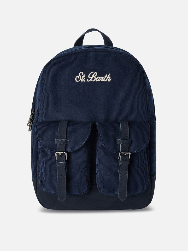 Zaino Cody blu navy in velluto a coste con ricamo logo
