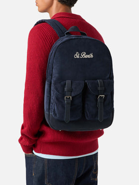 Zaino Cody blu navy in velluto a coste con ricamo logo