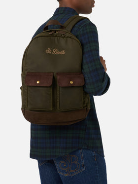 Military green Cody waxed backpack with logo embroidery