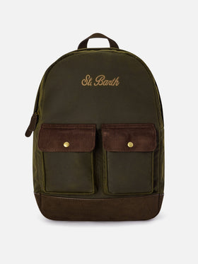 Military green Cody waxed backpack with logo embroidery