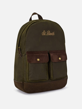 Military green Cody waxed backpack with logo embroidery