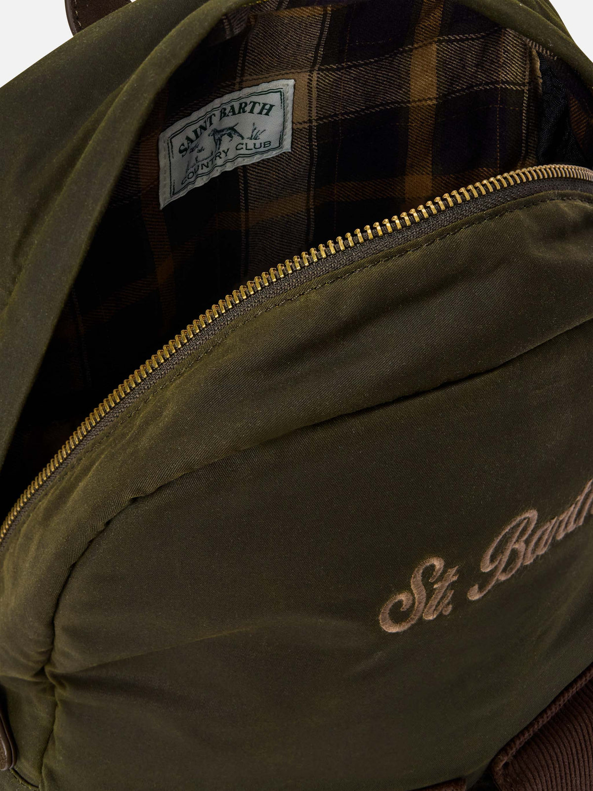 Military green Cody waxed backpack with logo embroidery