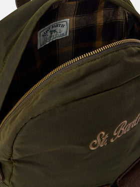Military green Cody waxed backpack with logo embroidery