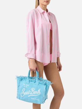 Borsa Colette azzurra in canvas con frange