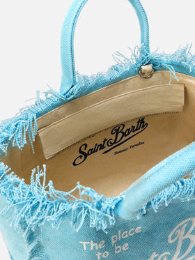 Borsa Colette azzurra in canvas con frange