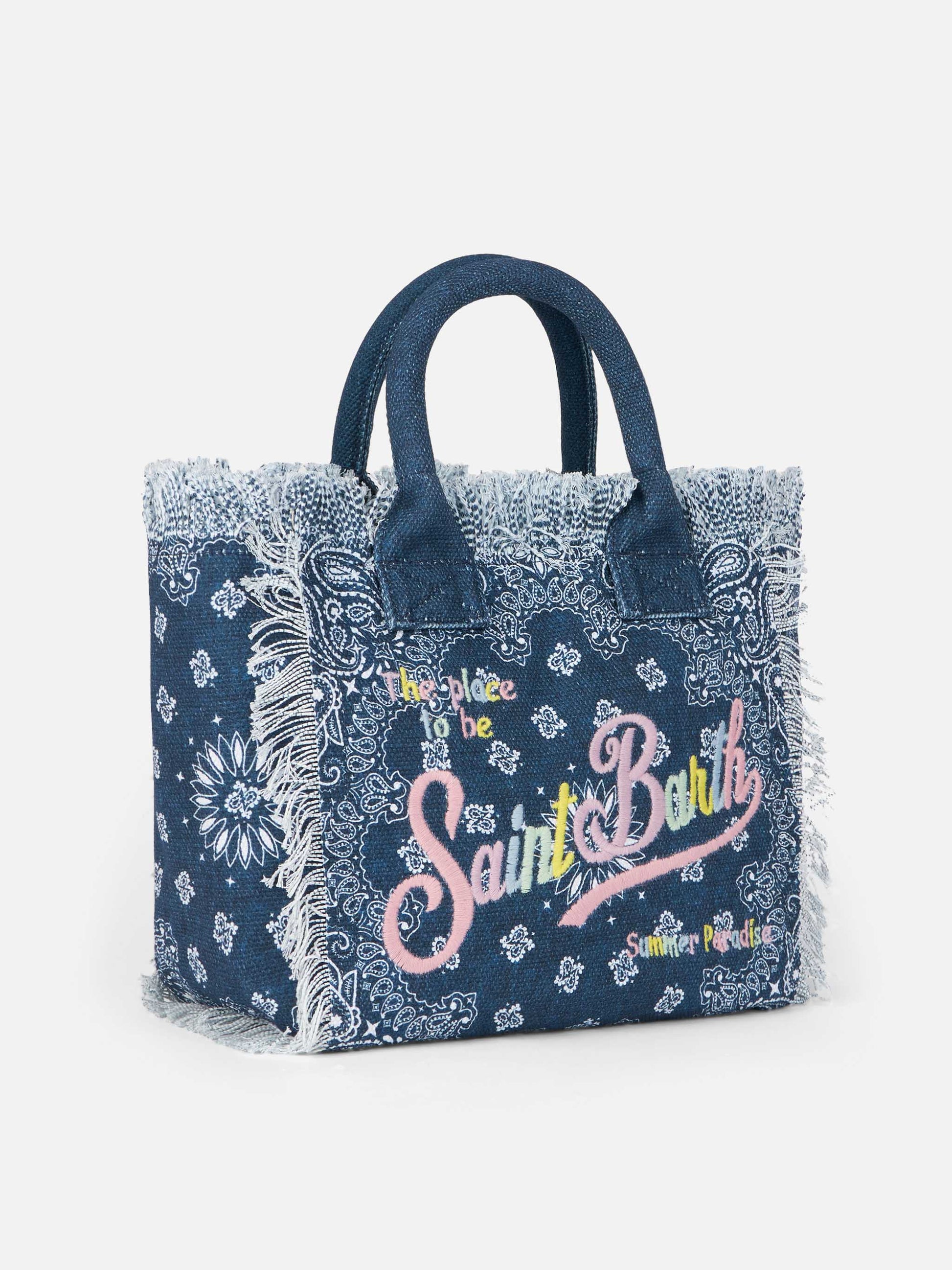 Colette cotton canvas handbag with bandanna print - MC2 Saint Barth