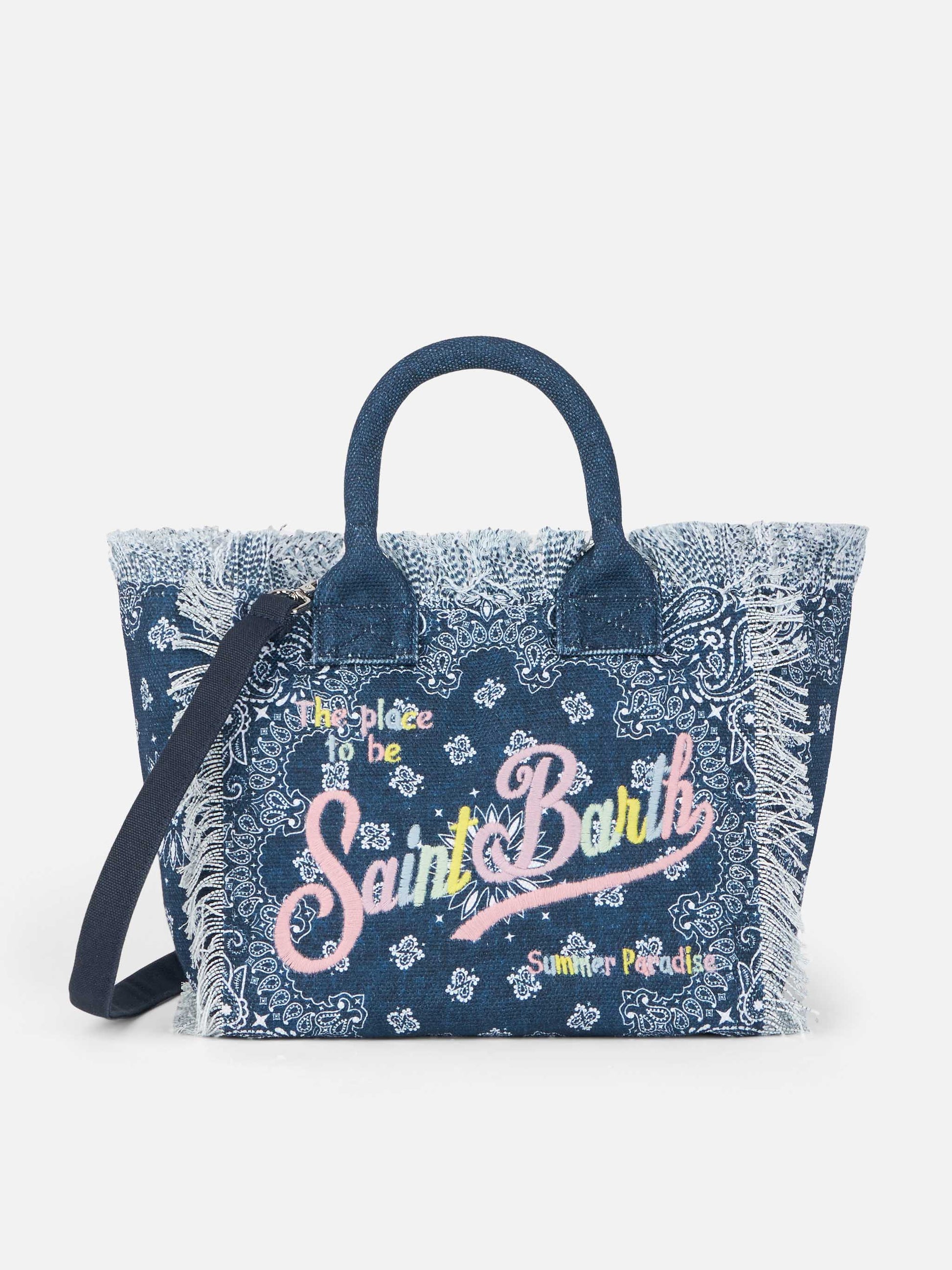 Colette cotton canvas handbag with bandanna print - MC2 Saint Barth