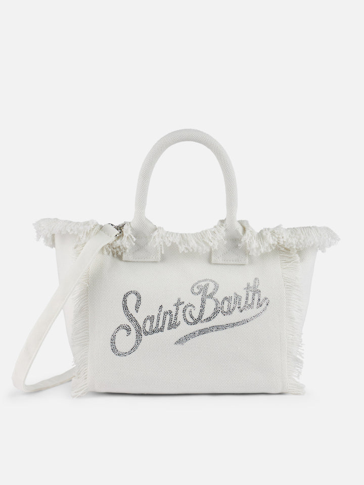 Colette white cotton canvas handbag with rhinestone logo - MC2 Saint Barth