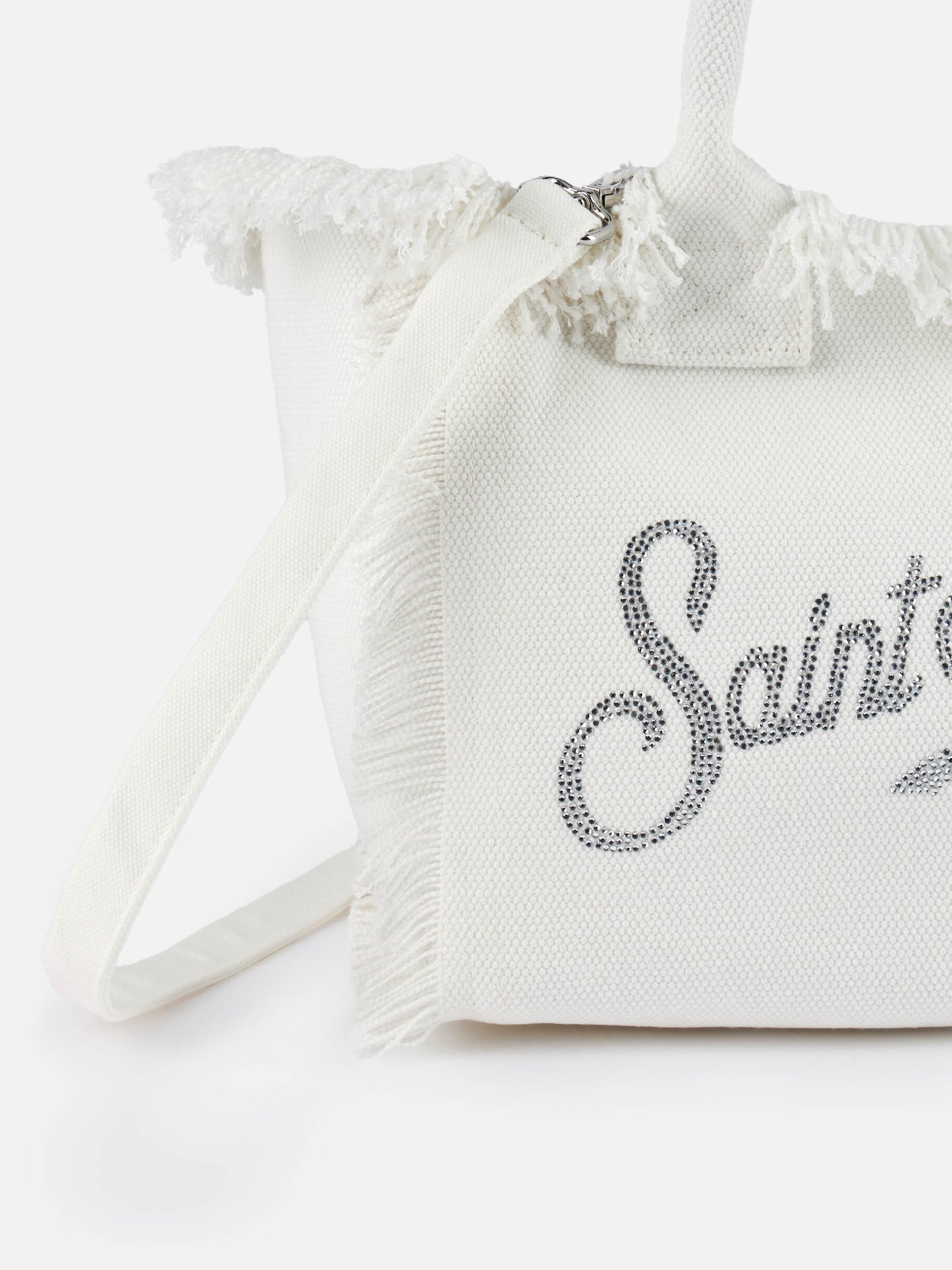 Colette white cotton canvas handbag with rhinestone logo - MC2 Saint Barth