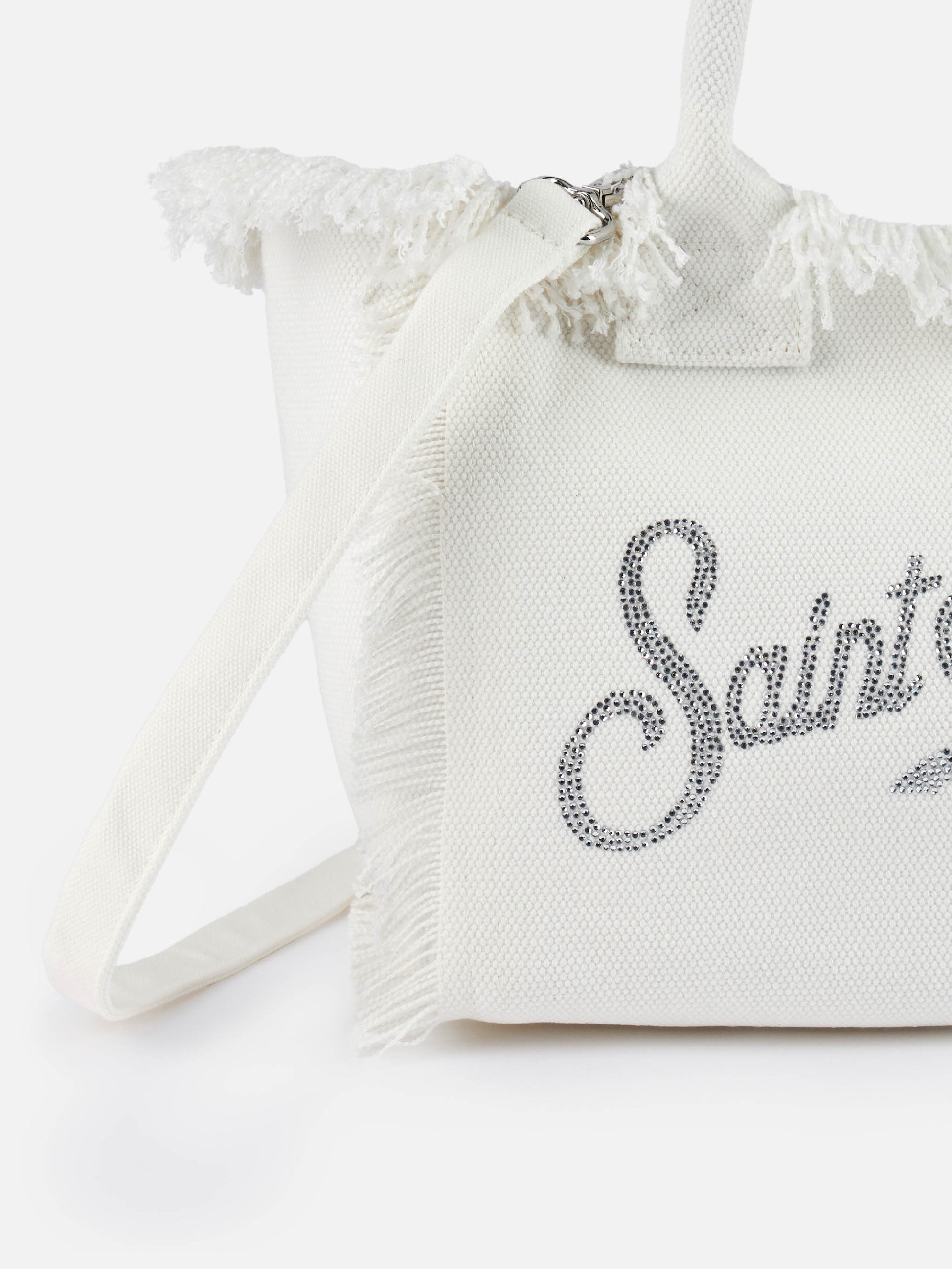 Colette white cotton canvas handbag with rhinestone logo - MC2 Saint Barth