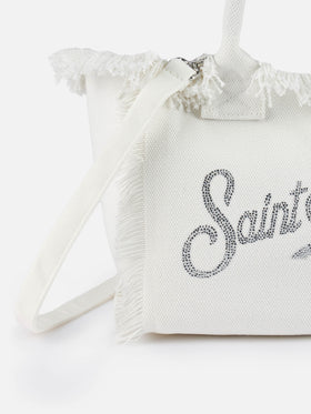Colette white cotton canvas handbag with rhinestone logo - MC2 Saint Barth