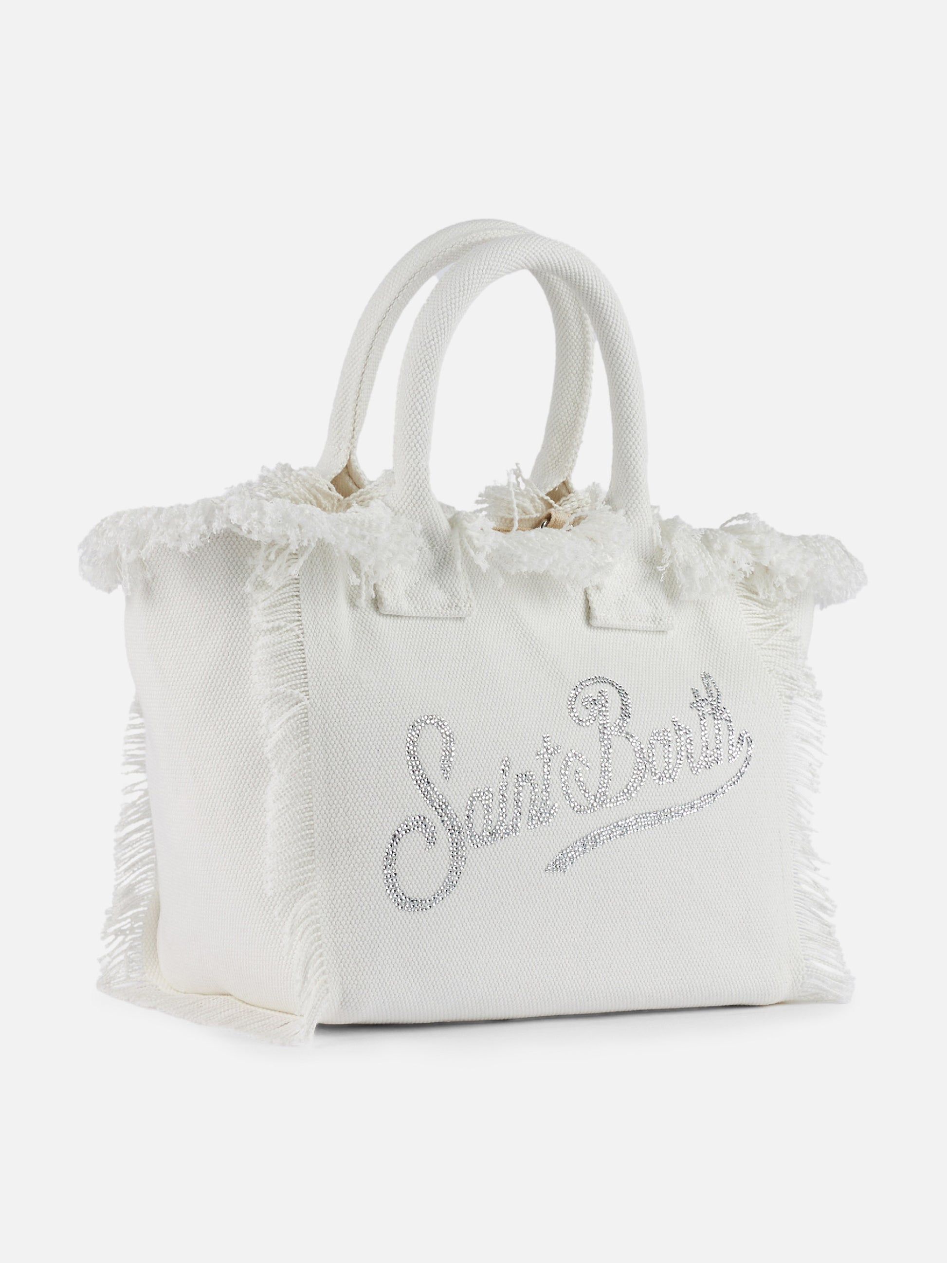 Colette white cotton canvas handbag with rhinestone logo - MC2 Saint Barth