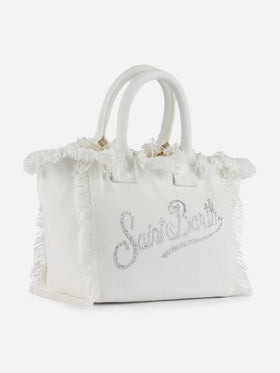 Colette white cotton canvas handbag with rhinestone logo - MC2 Saint Barth
