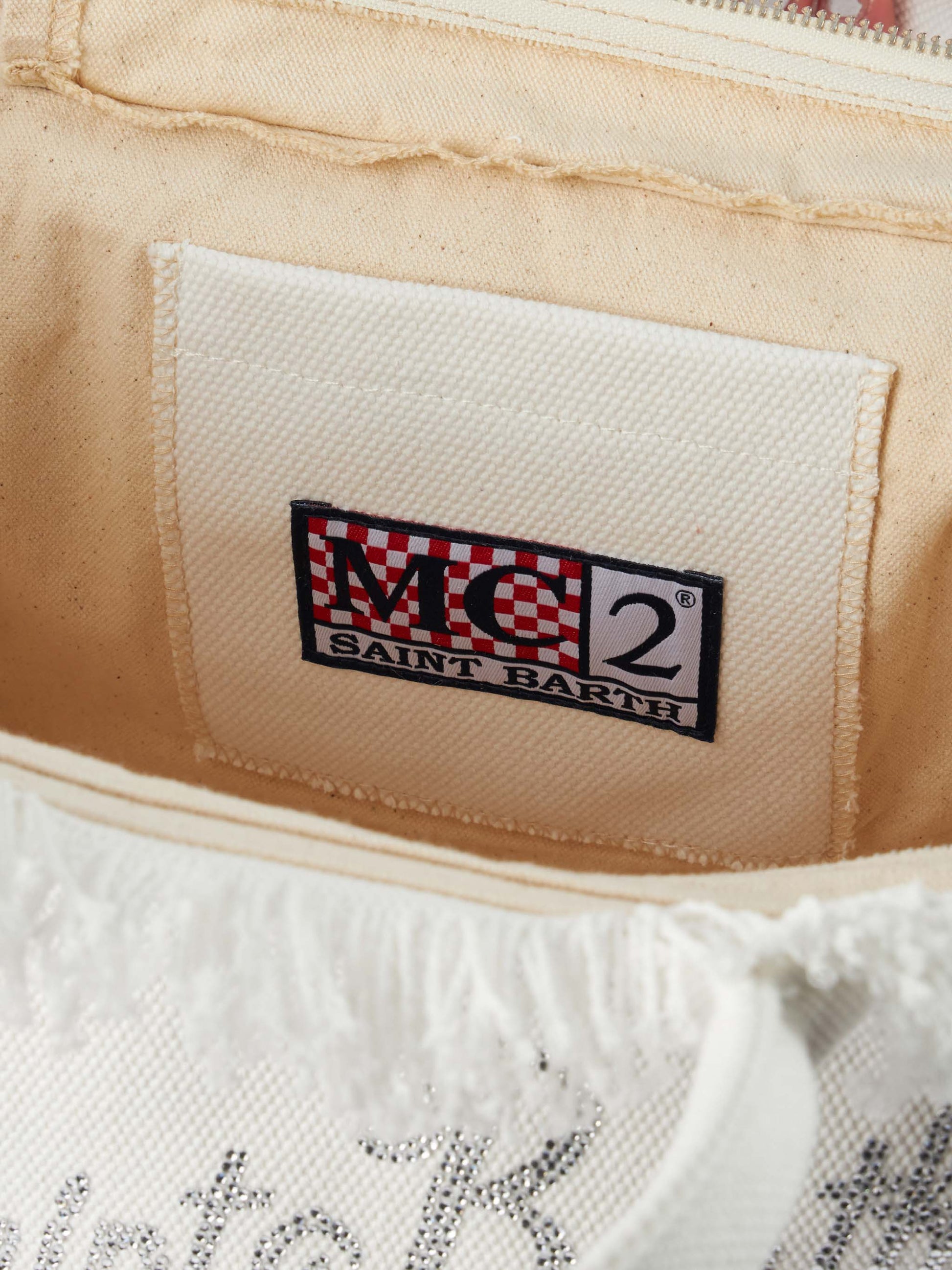 Colette white cotton canvas handbag with rhinestone logo - MC2 Saint Barth