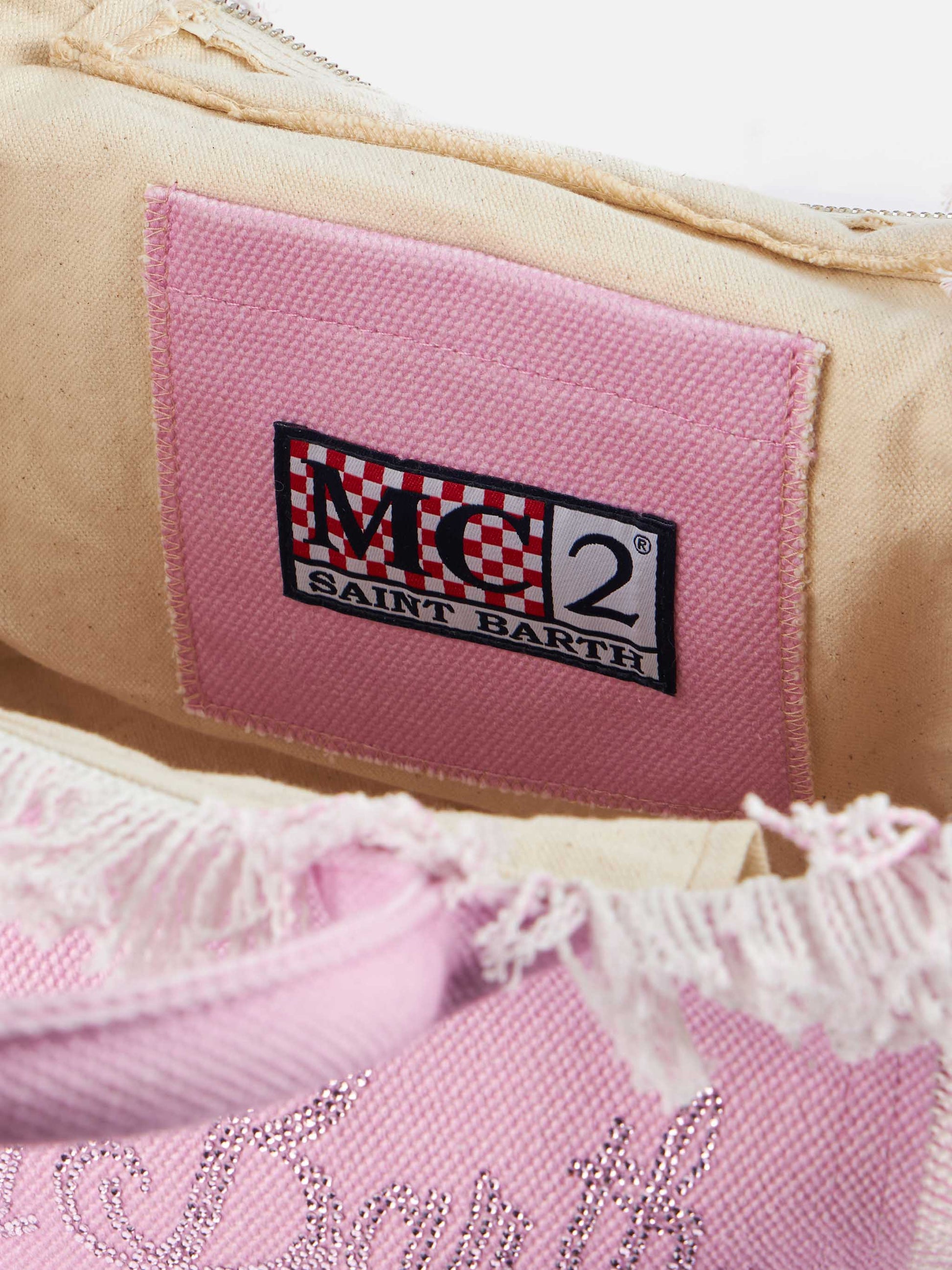 Colette pink cotton canvas handbag with rhinestone logo - MC2 Saint Barth