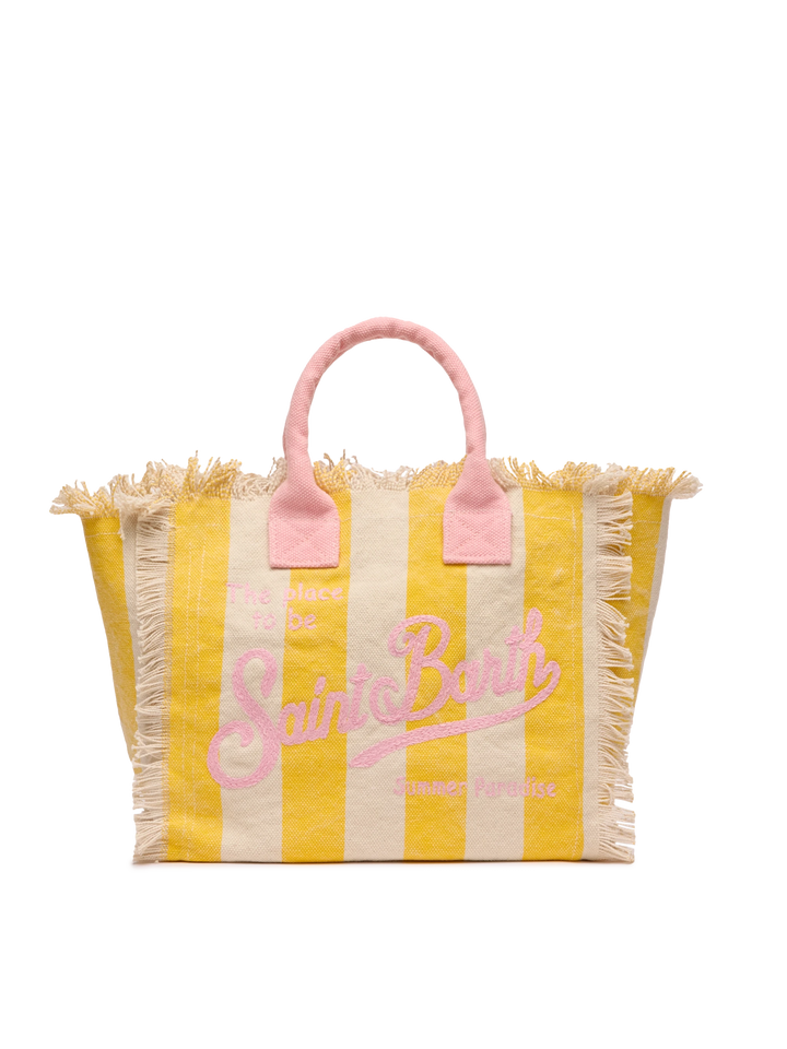 Colette cotton canvas handbag with yellow striped print