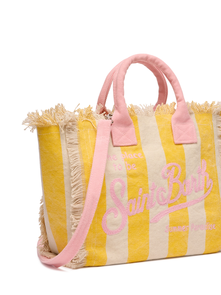 Colette cotton canvas handbag with yellow striped print