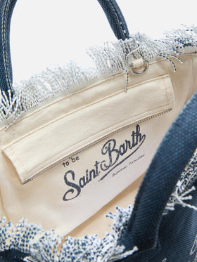 Indigo blue canvas Colette bag with fringes