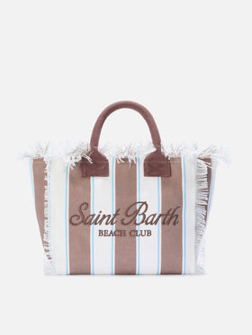 Colette canvas bag with brown stripes and embroidered logo