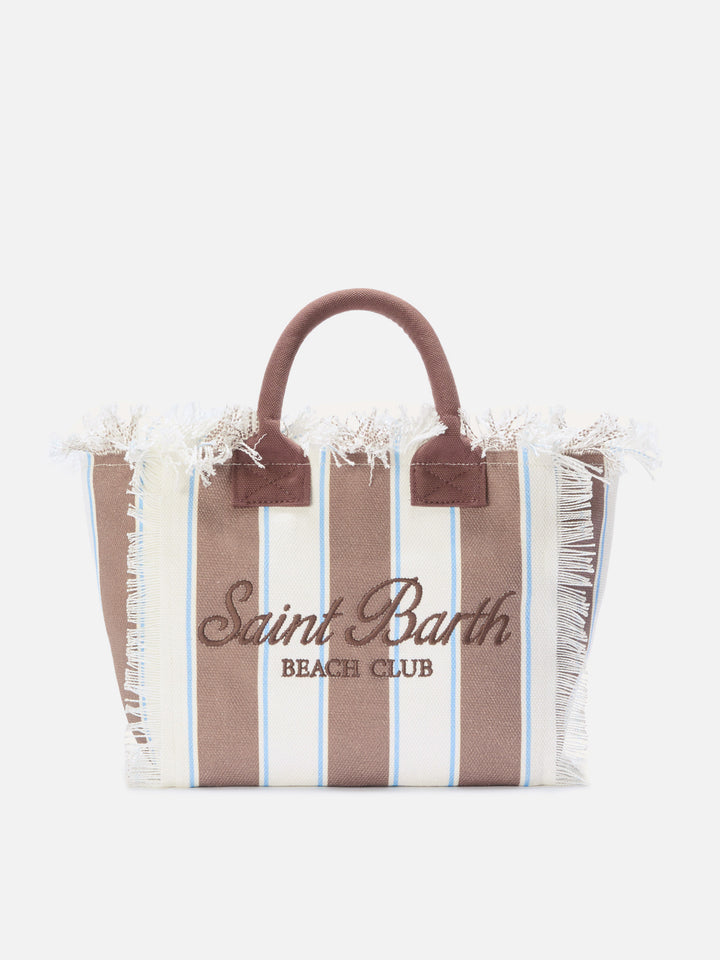 Colette canvas bag with brown stripes and embroidered logo