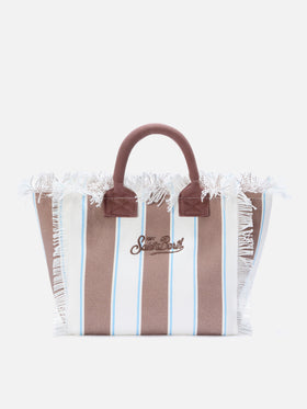 Colette canvas bag with brown stripes and embroidered logo