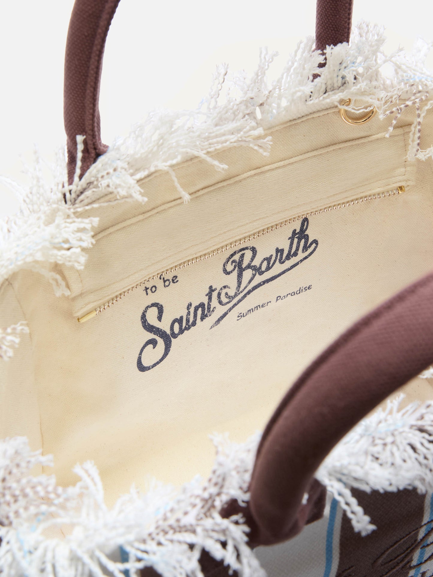 Borsa Colette in canvas a righe marroni con logo ricamato