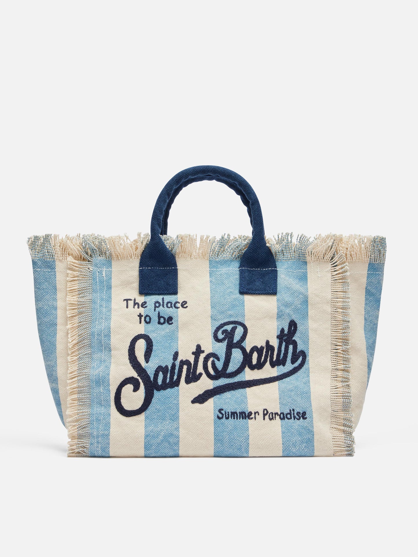 Handtasche Colette aus Baumwollcanvas mit hellblauem Streifenmuster