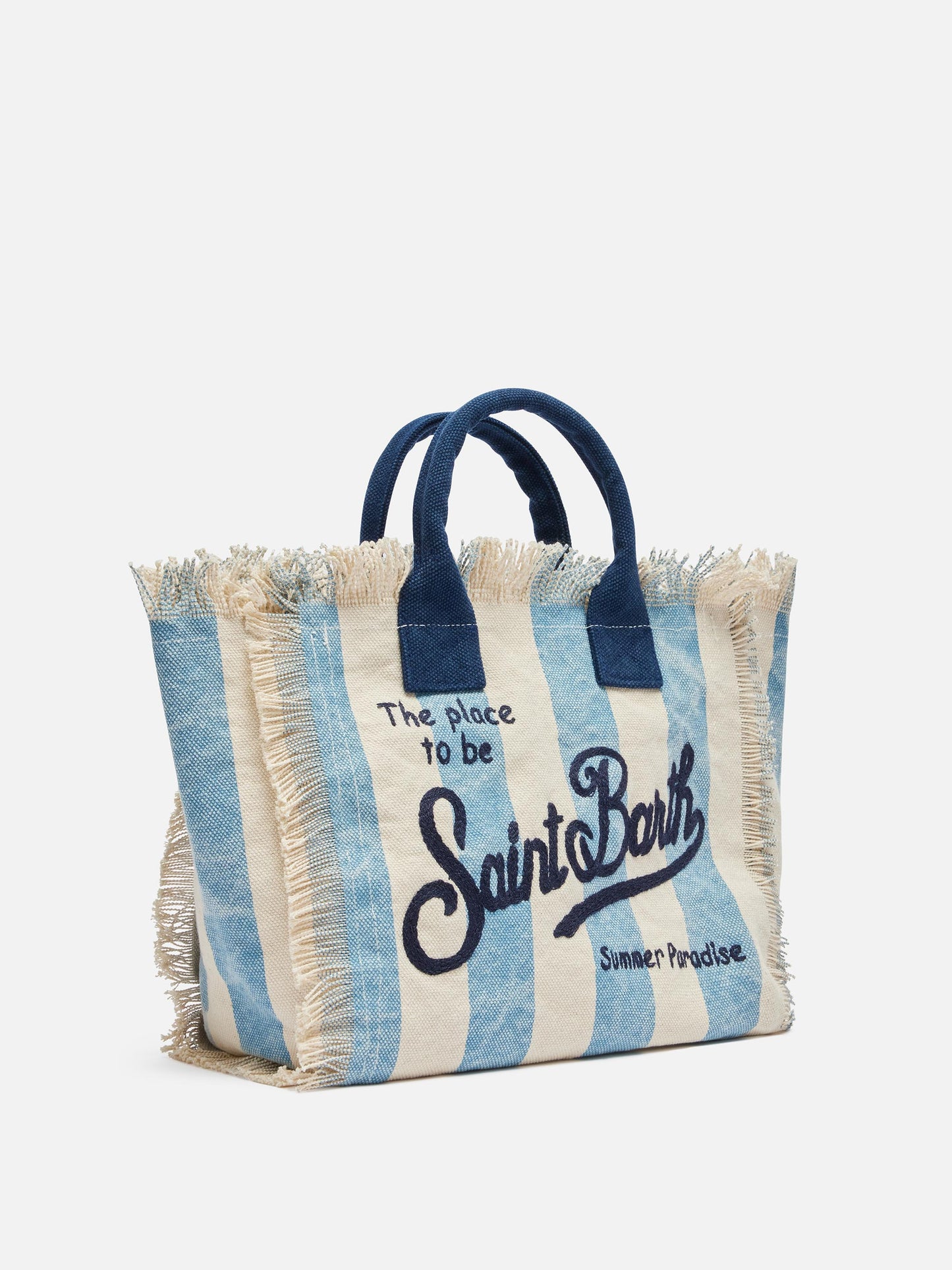 Handtasche Colette aus Baumwollcanvas mit hellblauem Streifenmuster