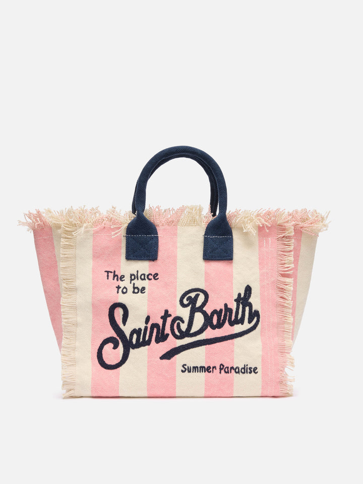 Colette cotton canvas handbag with pink striped print