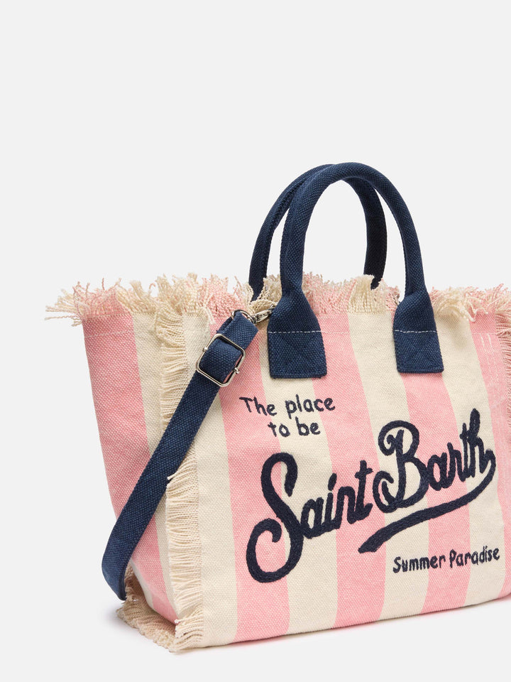 Colette cotton canvas handbag with pink striped print