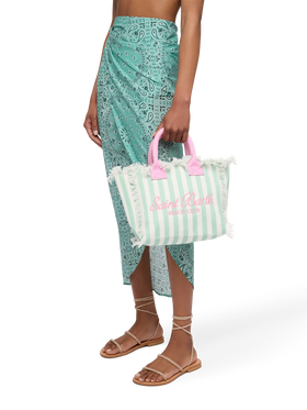 Colette cotton canvas handbag with green striped print