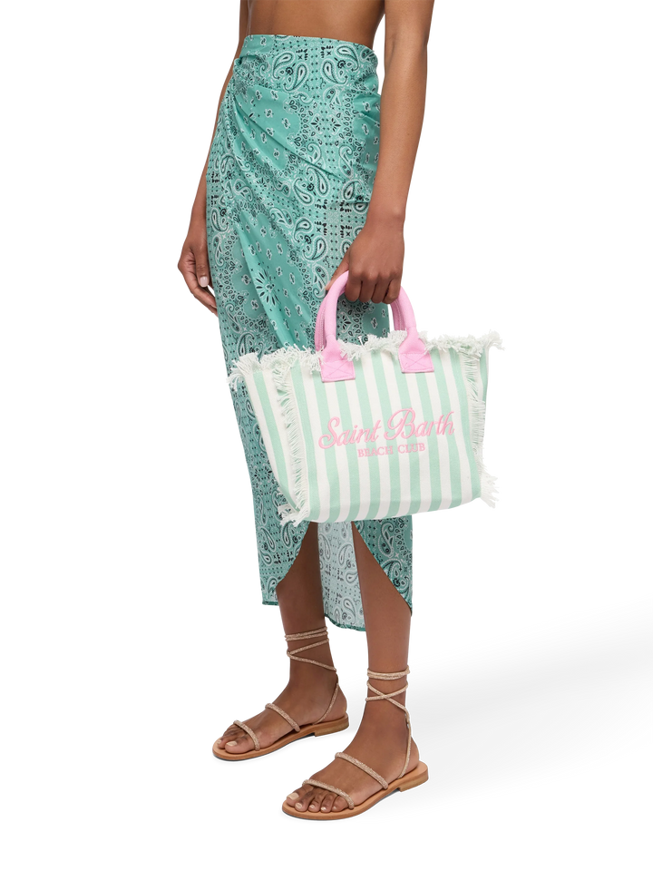 Borsa Colette in canvas di cotone con stampa a righe verdi