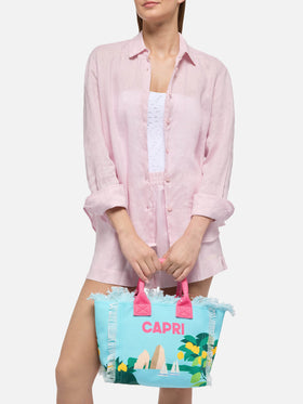 Handtasche Colette aus Baumwollcanvas mit Capri-Postkartendruck