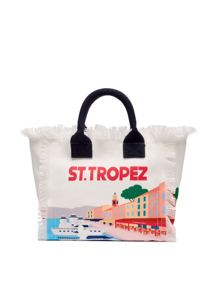 Colette cotton canvas handbag with St. Tropez postcard print - MC2 Saint Barth
