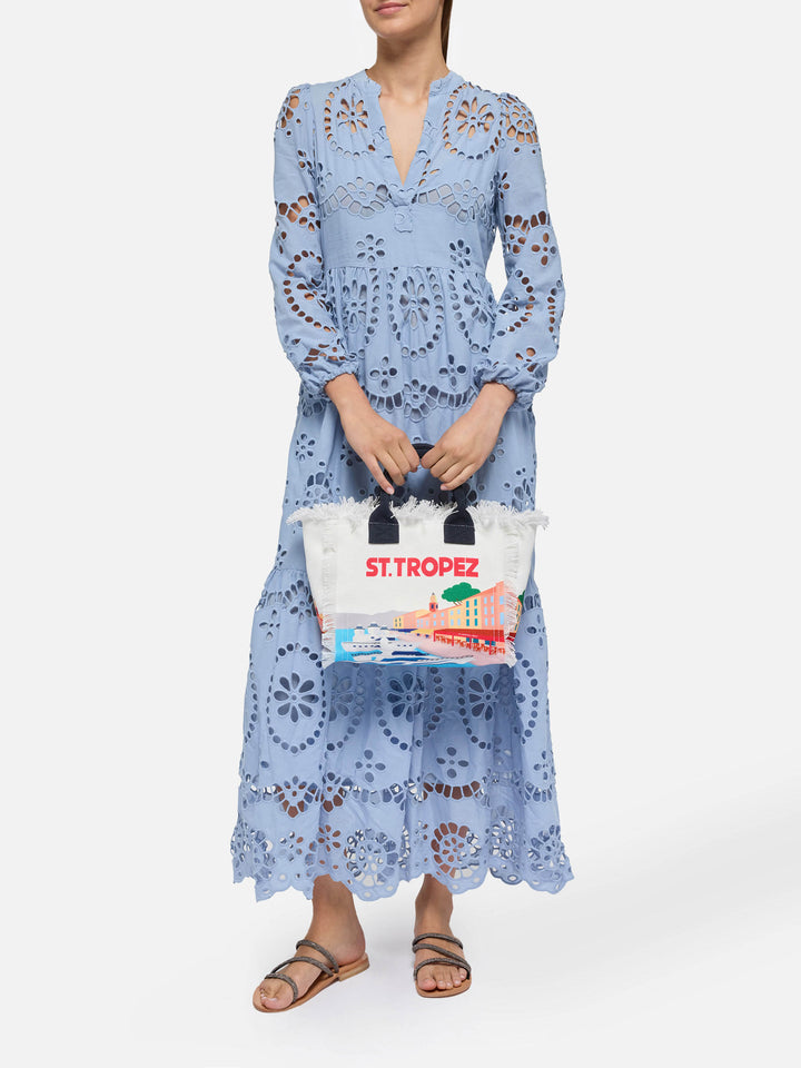 Handtasche Colette aus Baumwollcanvas mit St. Tropez-Postkartendruck