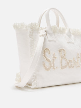 Borsa Colette in canvas con patch logo in tessuto bianco