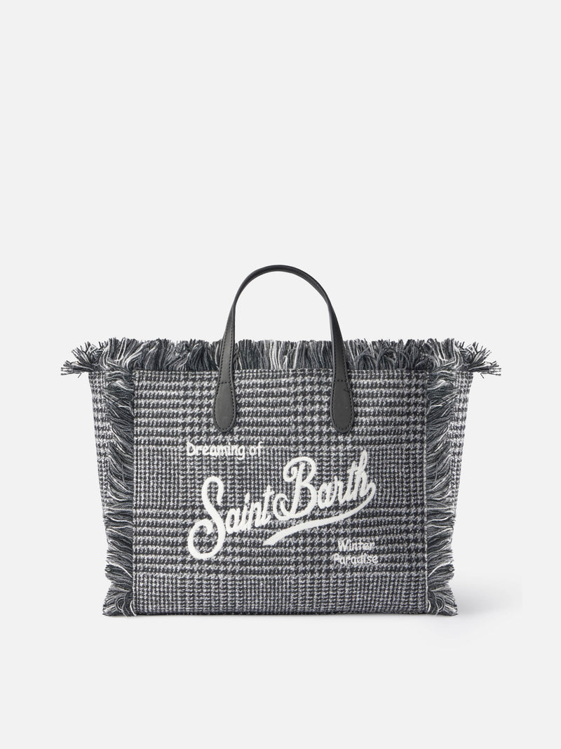 Borsa Colette in lana con motivo Principe di Galles e ricamo del logo