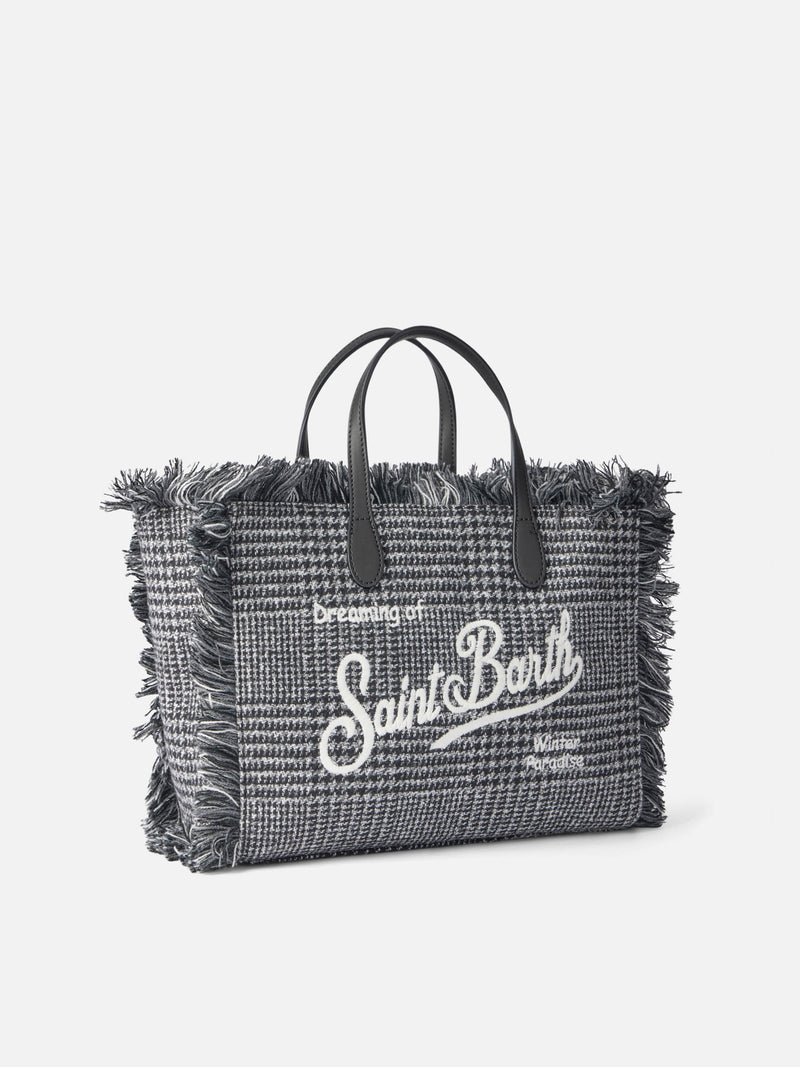 Borsa Colette in lana con motivo Principe di Galles e ricamo del logo