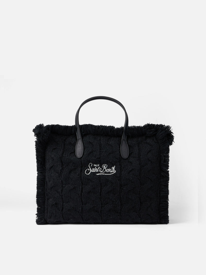 Borsa Colette in maglia nera con ricamo del logo