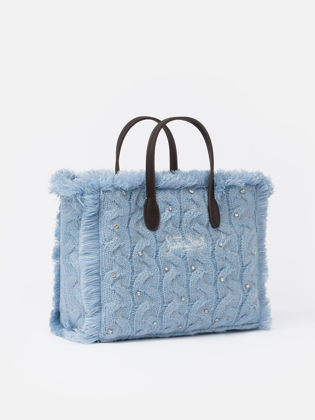 Hellblaue Colette-Handtasche mit Zopfmuster und Strassverzierung
