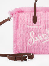 Pink rib knit Colette handbag with logo embroidery