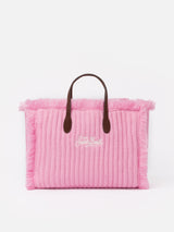 Borsa Colette in maglia a coste rosa con ricamo del logo