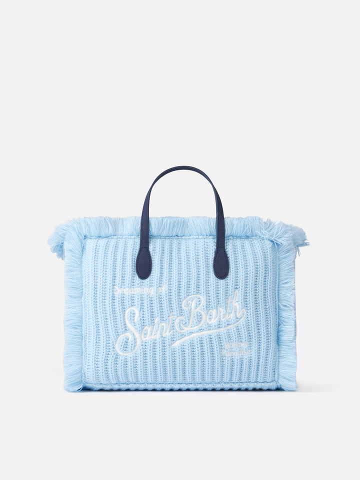 Light blue rib knit Colette handbag with logo embroidery - MC2 Saint Barth