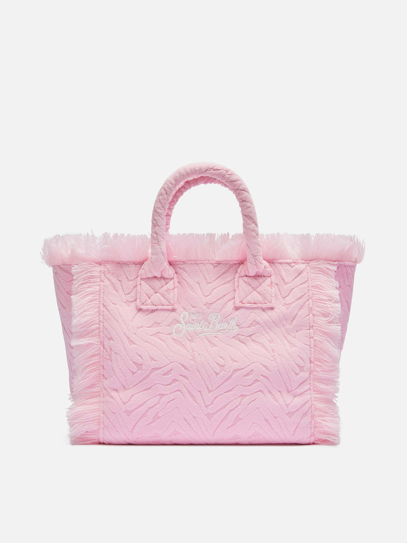 Borsa Colette in spugna rosa con stampa zebrata in rilievo