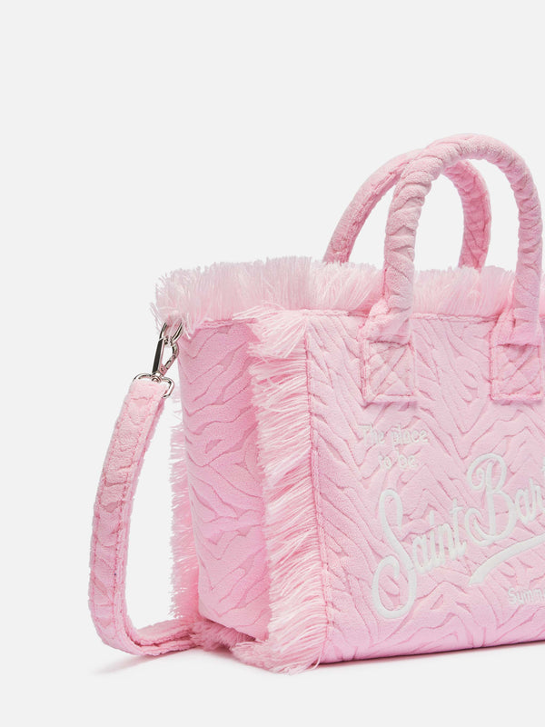 Borsa Colette in spugna rosa con stampa zebrata in rilievo