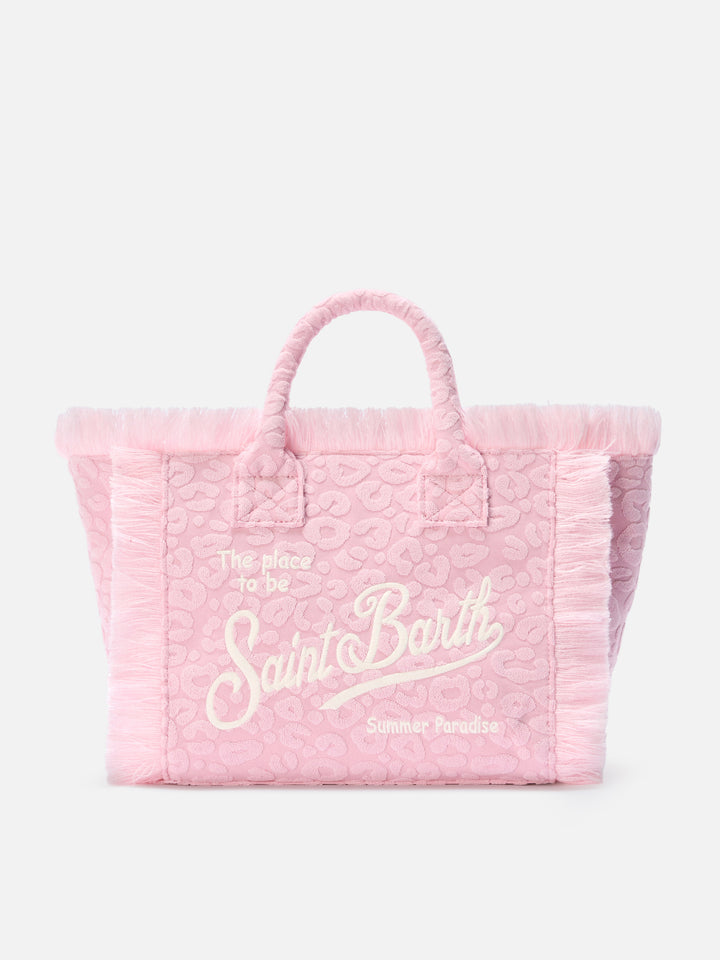 Borsa Colette in tessuto effetto spugna con leopardato in rilievo