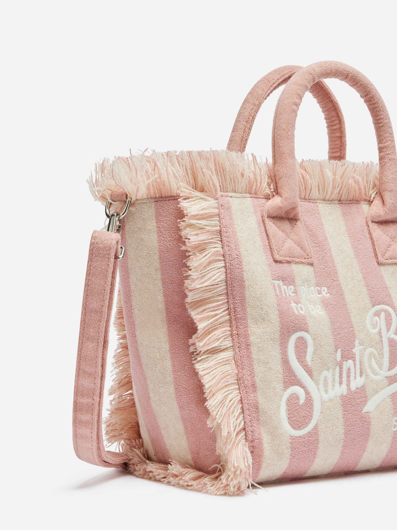 Borsa Colette in spugna rosa chiaro con stampa a righe rosa